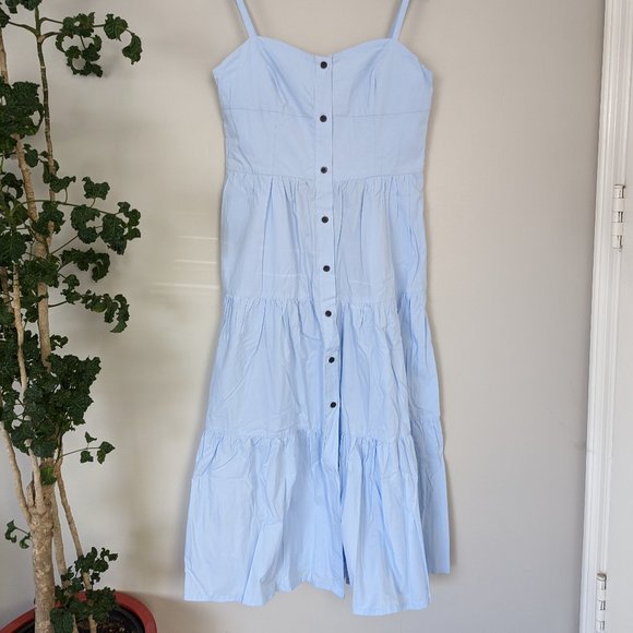 SOLID & STRIPED Button Up Tiered Casual Midi Dress - Powder Blue - Picture 1 of 5